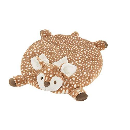 Bearington Baby Lil’ Willow Tummy Time Mat, 30 x 30 Inch Fawn Plush Stuffed Animal Blanket, Woodland Nursery Décor