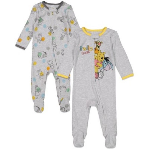 Disney Winnie the Pooh Lion King Monsters Inc. Pixar Toy Story Baby 2 Pack Sleep N' Play Coveralls Newborn to Toddler, Color: Winnie the pooh / grey, Size: 6-9 months