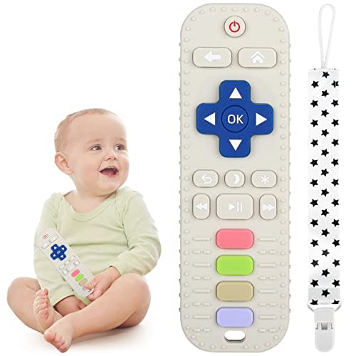 Chuya Silicone Baby Teether Toy TV Remote Control Shape Chew Toy for Babies 3+ Months, Teething Relief Baby Toys for Infants (White)
