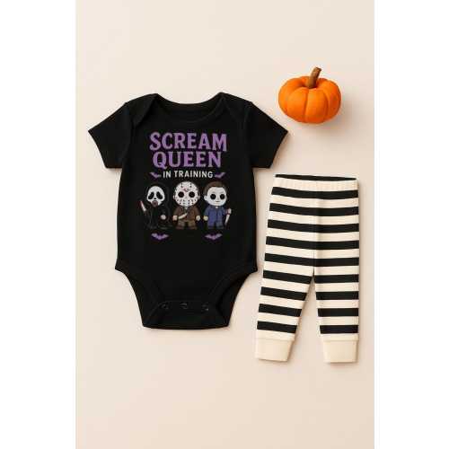 Scream Queen In Training Baby Bodysuit – Goth Horror Baby Clothes – Halloween Infant Outfit – Slasher Movie Baby Gift – Spooky Baby Apparel