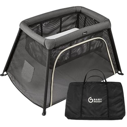 Babymoov Moov & Comfy 3-in-1 Lightweight Travel Crib, Baby Play Yard, and Infant Bassinet, Charcoal Grey
