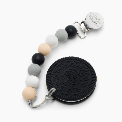 Loulou Lollipop Silicone Teether with Clip - Chocolate Cookie (Black/Neutral)