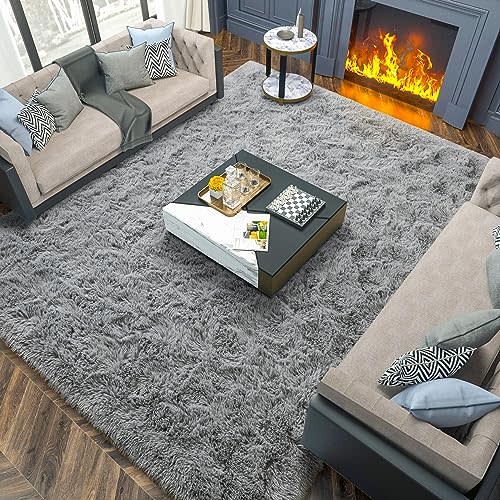 Merelax Soft Modern Indoor Large Shaggy Rug for Livingroom Bedroom Dorm Kids Room Home Decorative, Non-Slip Plush Fluffy Furry Fur Area Rugs Comfy Nursery Accent Floor Carpet 6x9 Feet, Grey