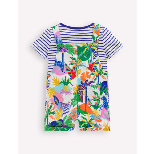 Button Overalls Set-Coconutmilk Multi Jungle | Boden USA