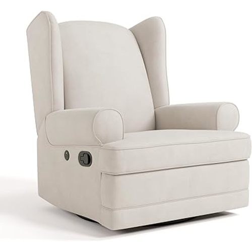 Storkcraft Serenity Glider Recliner Nursery Rocking Chair with USB Charging Port (Ivory) – Premium Upholstered Nursery Glider Recliner with Manual Recline Function, Dual USB Charging