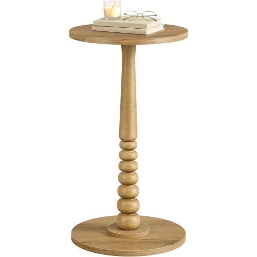 VASAGLE Round Side Table, Small Drink End Table, Solid Wood Leg