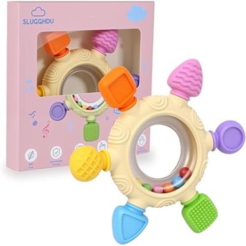 Baby Teething Toys for 0-6 6-12 Months,Ring Teether Baby Infant Toys,Baby Rattle Teether Sensory Toy for Babies 0-24Months, BPA Free Silicone Baby Toy for Newborn Infant Toys Gifts