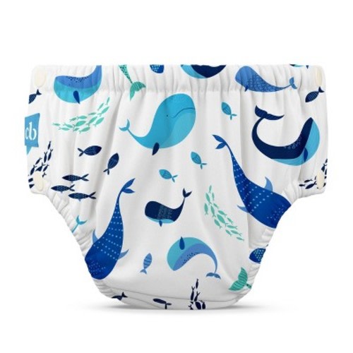 Charlie Banana Reusable Swim Diaper Snaps, Color: The Whale on White, Size: S