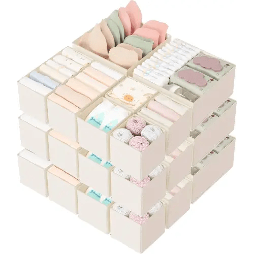 Criusia Drawer Organizer 18-Piece Set, Dresser Organizer for Baby Clothes, Foldable Closet Storage & Drawer Dividers for Underwear, Socks, Nursery (Beige)