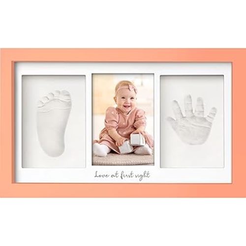 KeaBabies Baby Hand and Footprint Kit, Clay Keepsake Frame (Salmon)
