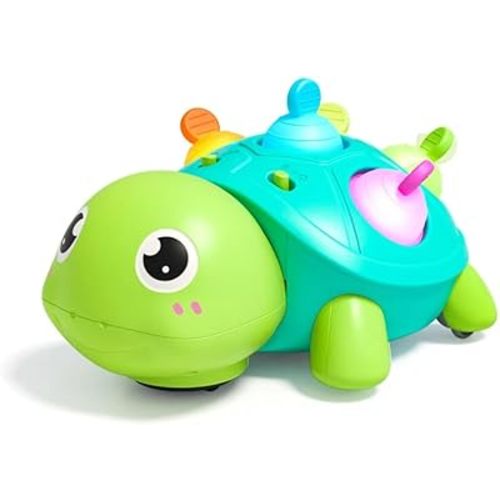 3-in-1 Musical Crawling Turtle Baby Toy - Tummy Time Toy with Smart Obstacle Avoidance, Push-and-Pop Sensory Shell & Sleep Soothing, Baby Infant Toys for 0-12 Months