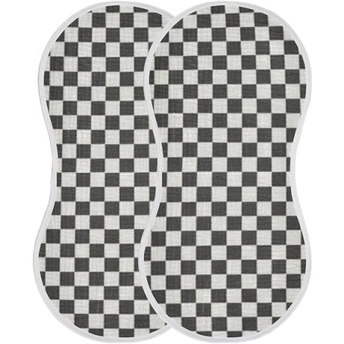 Muslin Burp Cloth for Baby 2PCS Checkered Black White Super Absorbent Burping Cloths, Bibs for Newborn Boys Girls