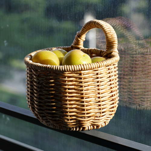 Clearance Sale!Woven Hanging Basket Wall Storage,Farmhouse Rattan Flower Bin Kitchen Onion Organizer Rustic Handle Basket Container for Ginger Garlic,Boho Fruit Basket for Plants, Flowers