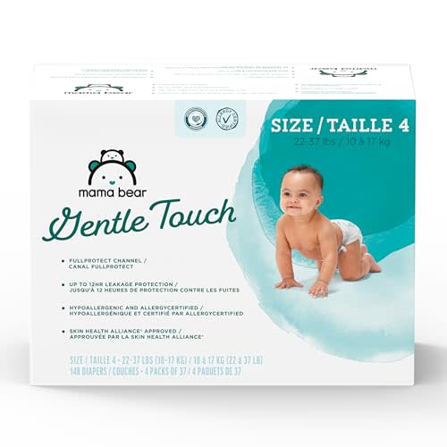 Amazon Brand - Mama Bear Gentle Touch Baby Diapers, Fragrance-Free, Size 4, 148 Count (4 packs of 37), with Skin Protection and Leak Protection