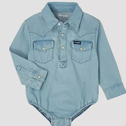 Baby Boy Long Sleeve Denim Bodysuit with Western Snap Placket | COLLECTIONS | Wrangler®