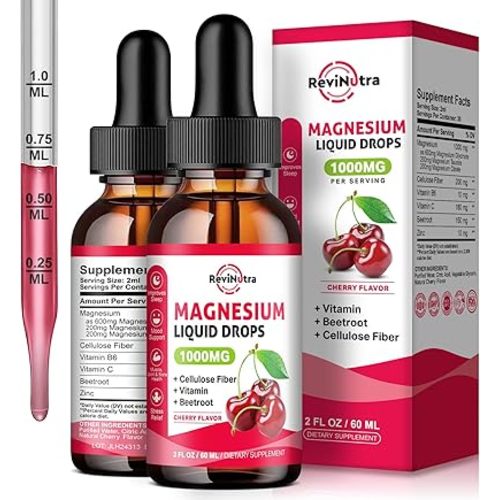 2 Pack Magnesium Glycinate Liquid Drops, 1000mg of Magnesium Glycinate, Taurate & Citrate Liquid Drops for Bone, Sleep, Calm, Muscle, Energy & Relaxation, High Absorption, Sugar-Free Cherry Flavor