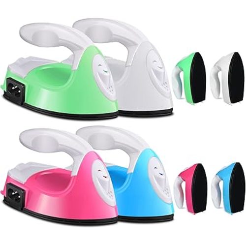 Zhehao 4 Pcs Mini Craft Iron Portable Handy small Heat Transfer Machine with Charging Base Accessories for DIY Clothes Beads Patch Bag Hat Vinyl Projects(Rose Red, Green, Blue, White)