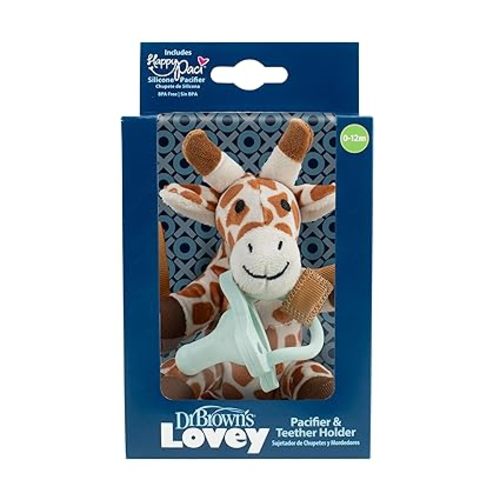 Dr. Brown's Lovey Pacifier and Teether Holder, 0 Months Plus, Giraffe with Blue Pacifier
