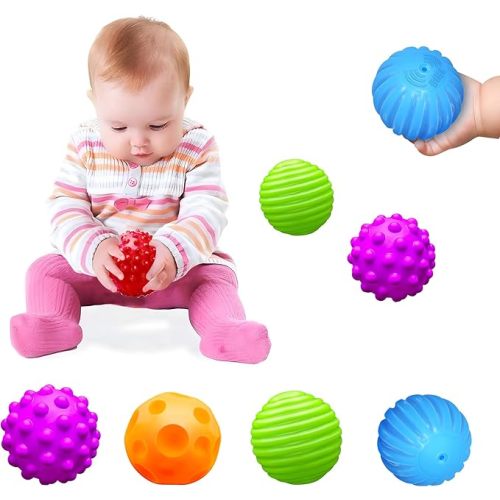 Sensory Balls for Babies - 6 Pack, Ball for Toddlers 1-3, Soft & Textured Montessori Baby Toys 6 to 12 Months, Wheat Straw Toddler Balls for Infant Development