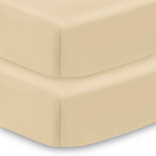 BreathableBaby All-in-One Fitted Sheet & Waterproof Cover, For 52" x 28" Crib Mattress (2-Pack), Beige