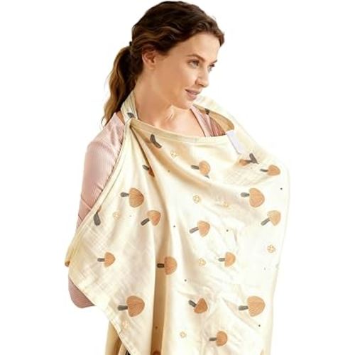 Nursing Cover Up with Fan, Breathable Adjustable Nursing Apron, with Arch Neckline for Women, with Portable Silent Mini Fan Clip On, Keep Cool and Comfortable, for Outdoors and Home