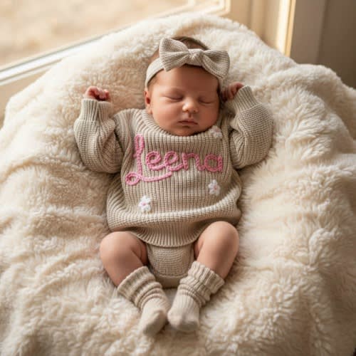 Baby Name Sweater: Custom Embroidered Newborn Sweater
