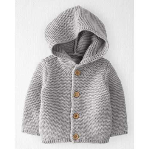 Baby Organic Cotton Signature Stitch Cardigan - Grey