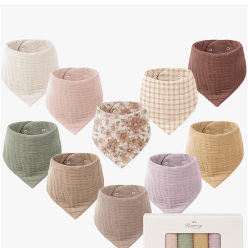 Konssy 10 Pack Baby Muslin Bandana Bibs for Drooling and Teething