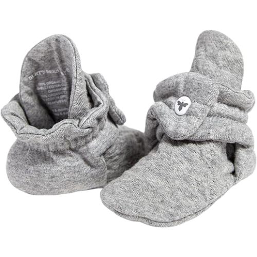 Burt’s Bees Baby Adjustable Baby Booties, 100% Organic Cotton, Easy On and Off Snap Boots, Snug Fit - Baby Essential