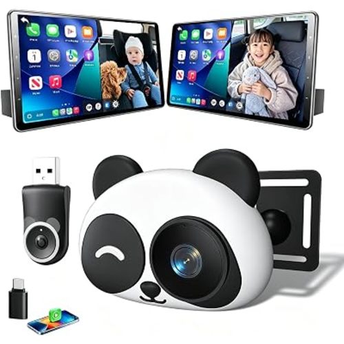 Cabin Care Baby Car Camera with Wireless CarPlay Adapter, 1080P HD Rear Seat Monitor with IR Night Vision, 150° Wide Angle Real-Time Backseat Camera for iPhone, Split Screen Display