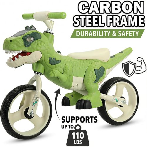 Green Dinosaur Balance Bike, Toddler Kids Bike 3-5 Carbon Steel