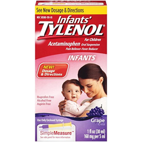 Infants' Tylenol Pain Reliever-Fever Reducer, Oral Suspension, Grape Flavor, 1 oz