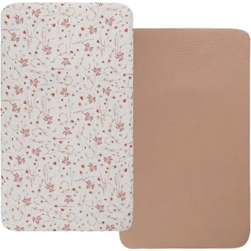 Onacosht Muslin Bassinet Sheets 2 Pack, 35"x20", Botanical and Blush