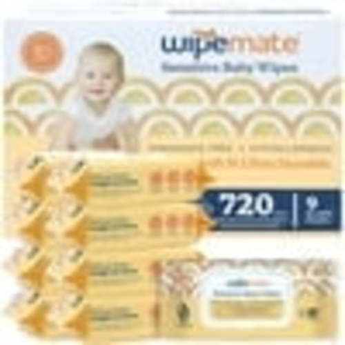 Wipemate Sensitive Baby Wipes, Plastic-Free, Made With 99% Water, Plant-Based Baby Wipes, Unscented & Hypoallergenic for Sensitive Skin, Sprouting Suns - 9 Flip-Top Packs (720 Count)