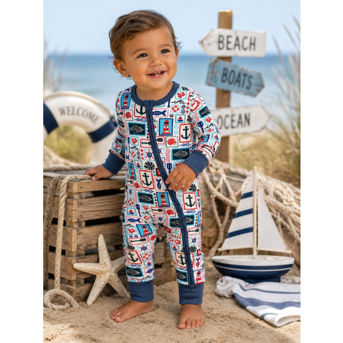 Seaside Bamboo Baby Romper | Nautical Red White Blue Outfit 4th July – SpearmintLOVE