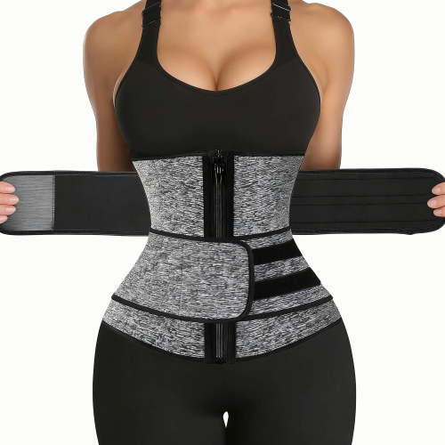 MANIFIQUE Waist Trainer for Women Belly Band Long Torso Sauna Workout 2 Belt With Zipper 9 Steel Bones Corset