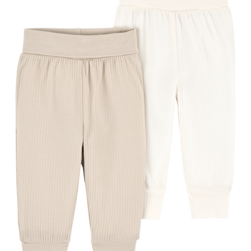 Khaki/Ivory Baby 2-Pack PurelySoft Pull-On Pants - Khaki/Ivory | Carter’s Oshkosh Canada