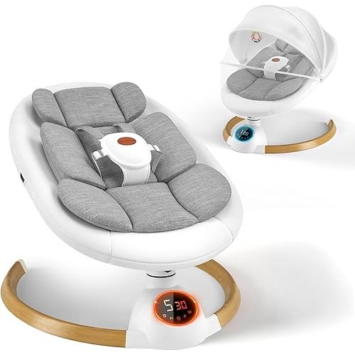 Baby Swings for Infants, Electric Baby Swing with 5 Speeds and Preset Lullabies, Portable Bluetooth Swings for Indoor & Outdoor Use