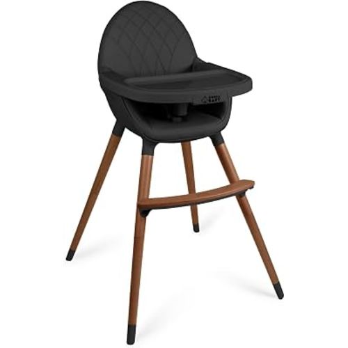 Convertible High Chair for Babies, Toddlers, Kids & Children - Wooden Highchair with Adjustable Height & Dishwasher Safe Tray - Wood Feeding & Dining Chair - Converts to Booster Seat (Black)