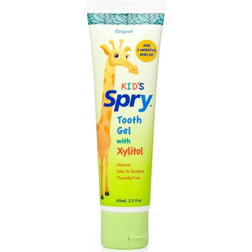 Spry Xylitol Baby Toothpaste, Natural Toddler Toothpaste, Fluoride Free Toothpaste for Kids, Xylitol Toothpaste for Kids Age 3 Months and Up, Tooth Gel Original 2 Fl Oz (Pack of 2)