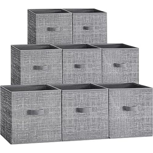 SONGMICS Storage Cubes, 11.8-Inch Non-Woven Fabric Bins with Double Handles, Set of 8, Closet Organizers for Shelves, Foldable, for Clothes, Cattail Gray UROB830G01
