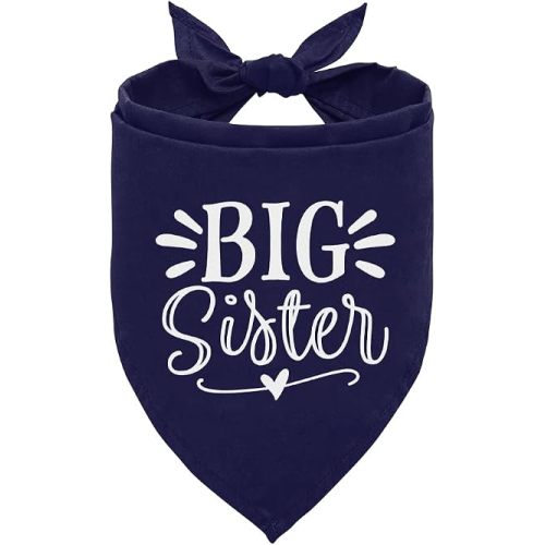 Big Sister Dog Bandanas, Dark Blue Dog Bandana, Pet Triangle Scarf Accessories, Pet Bandanas for Small Medium Large Dogs, Baby Announcement Dogs Bandana (M)