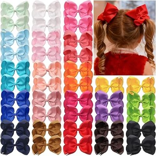 JOYOYO 40Pcs 4.5" Hair Bows Alligator Clips, Grosgrain Ribbon Girls Bows Clips Barrettes Hair Accessories for Baby Girls Toddlers Kids Teens (4.5inch,20 Colors in Pairs)