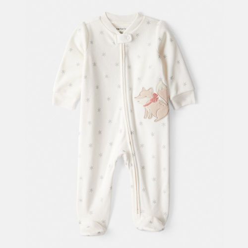 Baby Girl Carter's One Piece Fox Sparkle Print Loose Fit Long-Sleeve Sleep & Play Pajamas