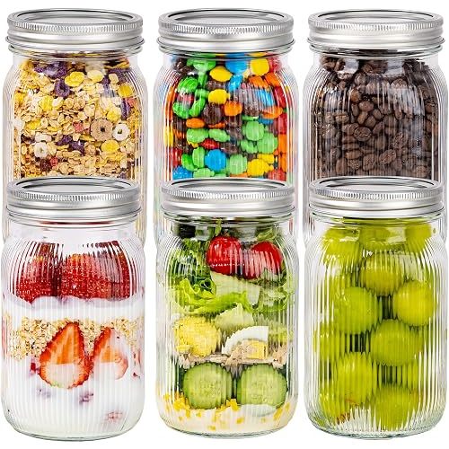 32 OZ Wide Mouth Mason Jars, 6 PACK Glass Mason Jars with airtight Lids