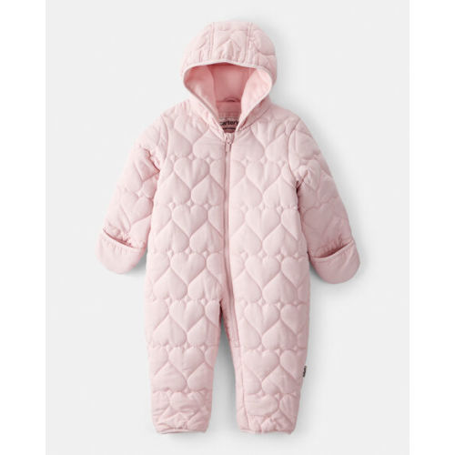 Baby Girl 1-Piece Heart Quilted Pram Snowsuit - Pink - Carter's | Carter's