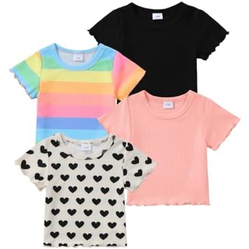4-Pack Toddler Baby Girl Short Sleeve Tops Summer Colorful Basic Tee Casual T Shirt Pullover Sweatshirt