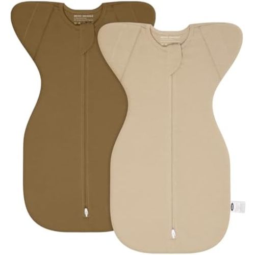 MEXXI Swaddle Baby Sleep Sack With Arms Up, 2 Pack Baby Transitional Swaddle with Double Zipper,0.5 TOG