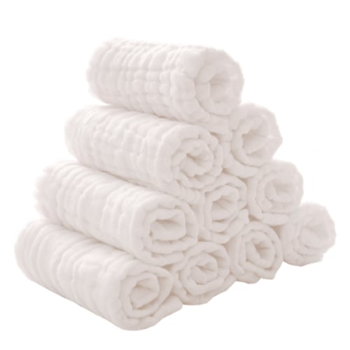 Baby Muslin Washcloths and Burp Cloths, Soft Absorbent Towels for Newborns,10 Pack, 12x12 Inches (White)