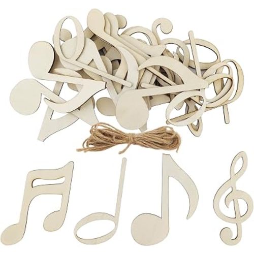 28 Pack 4 Inch Wooden Musical Notes Cutouts - Unfinished Wood Musical Notes Hanging Ornaments DIY Craft Gift Tags for Home Party Decoration